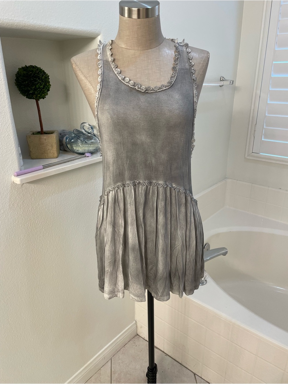 POL Gray Acid wash babydoll style Swing Tank Top